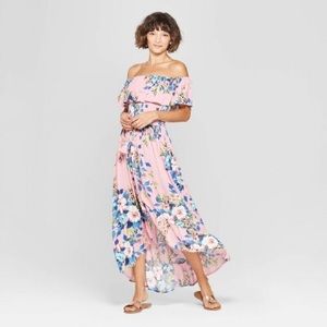Floral High Low Off Shoulder Dress